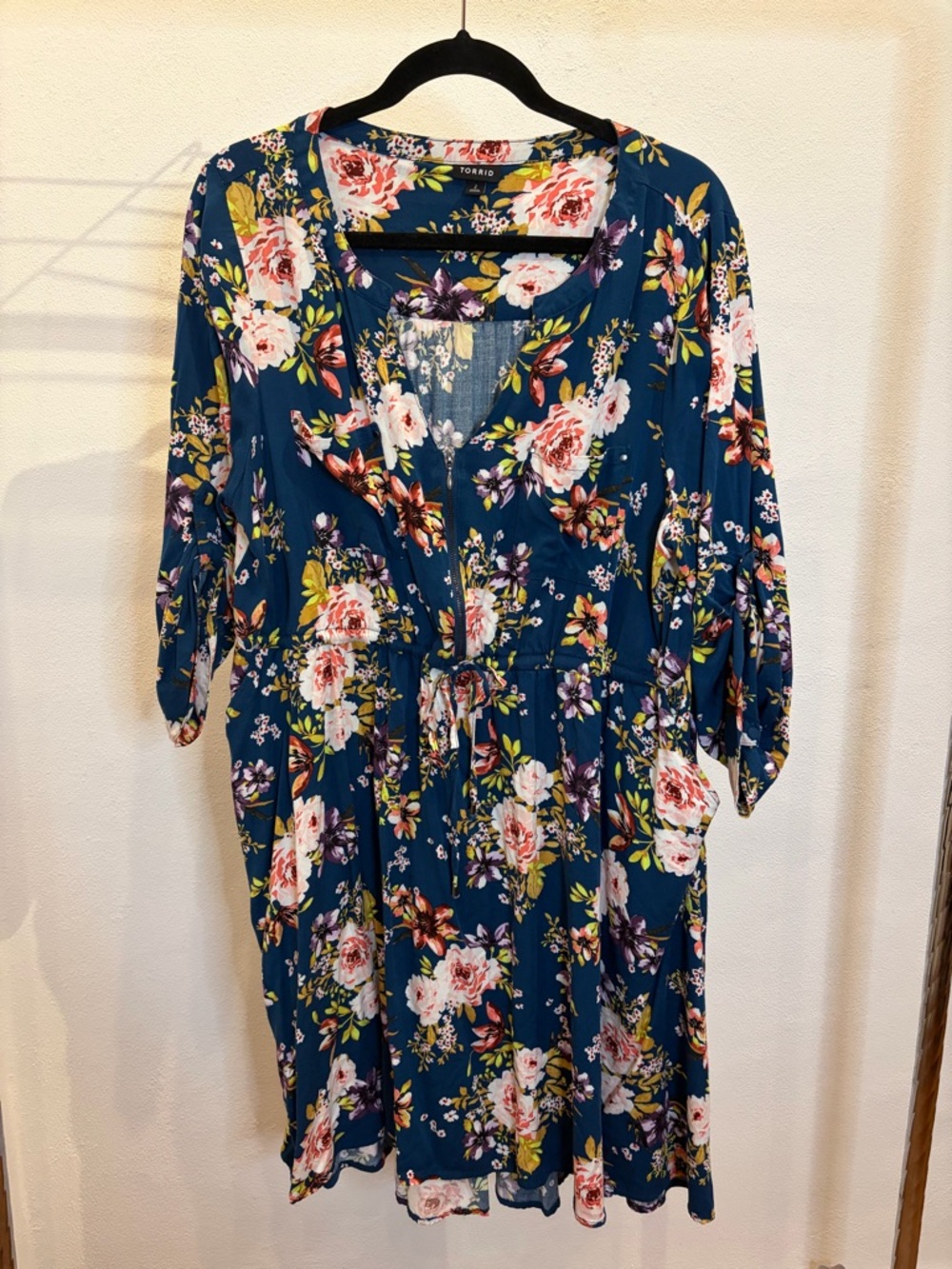 torrid Navy Floral High-Low Dress with Pink & Cream Roses - Picture 3 of 8